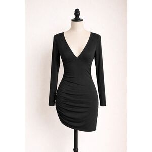Shein Black Plunging Neck Ruched Bodycon Dress Women’s Small
